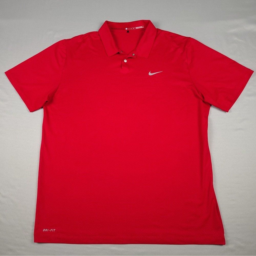 Nike Tiger Woods Collection Dri Fit Snap Polo Shirt Mens XL Red Golf Stretch S/S